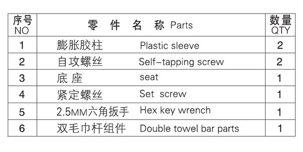 HF-92003-24雙毛巾?xiàng)U零件名稱