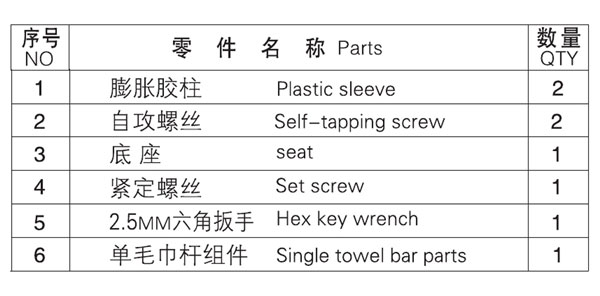 HF-92302-24單毛巾桿零件名稱